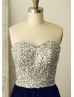 Beaded Strapless Sweetheart Black Chiffon Slit Prom Dress